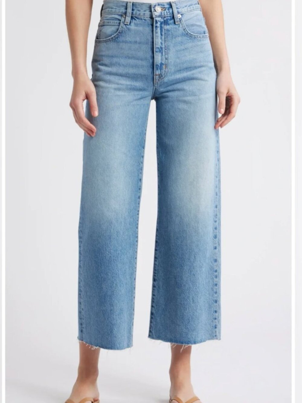 SLVRLAKE Grace Crop High Rise Wide Leg Raw Hem Forever Blue Jeans size 27